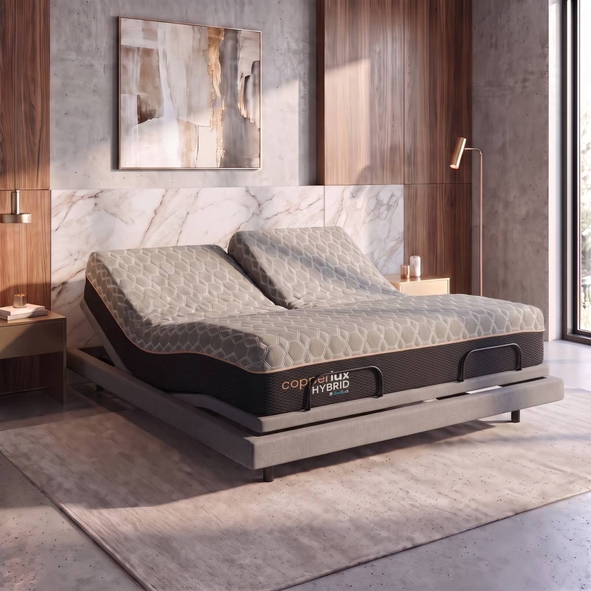 Copper Lux 12" Hybrid mattress — Split-head configuration shown.